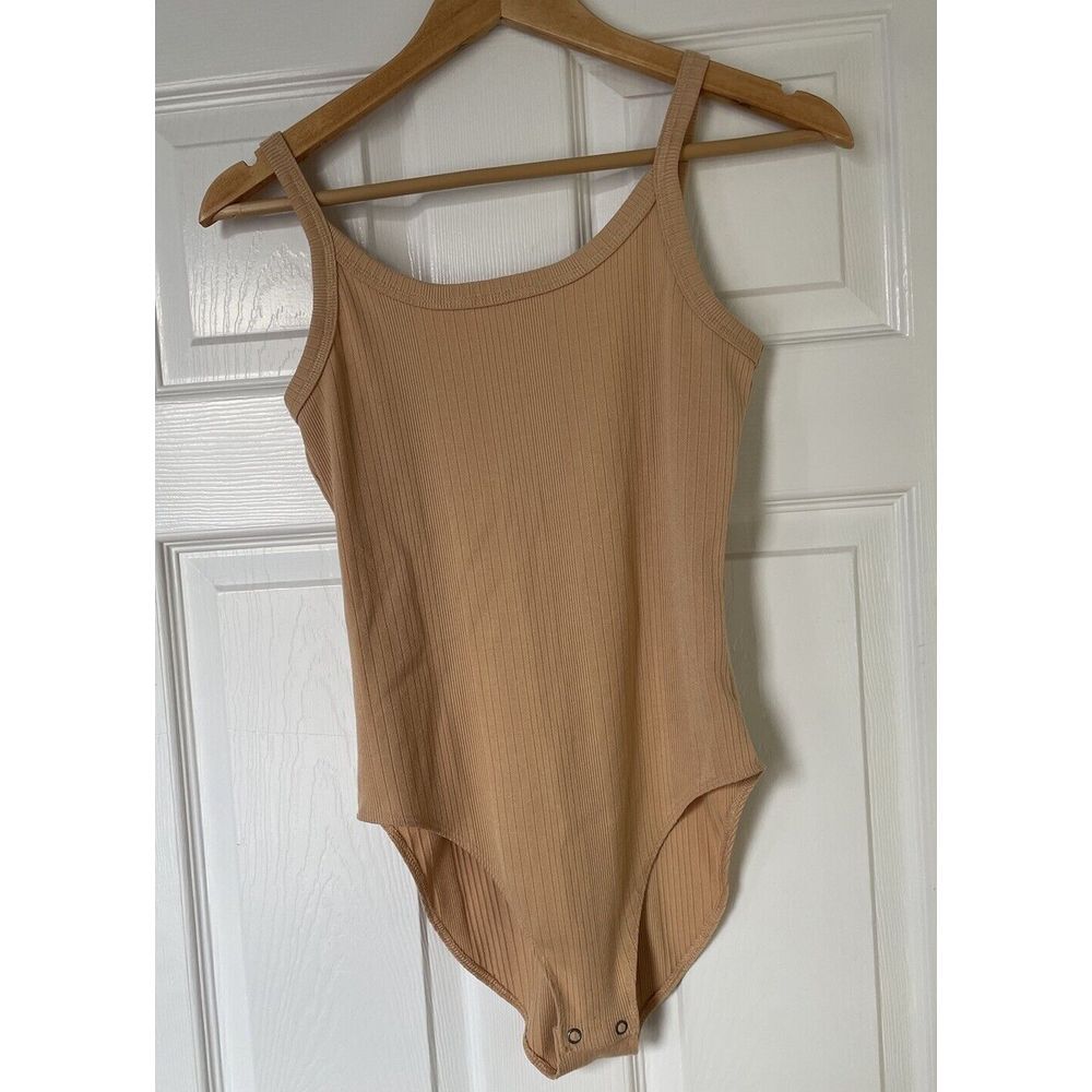 Women's American Eagle Scoop Neck Tank Tan Ribbed Bodysuit Size Small